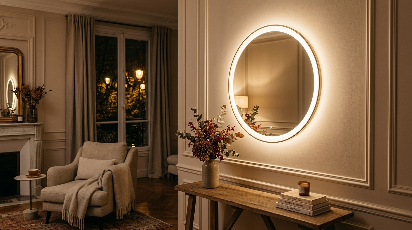 Termine Le Plafonnier Qui Ecrase La Piece Le Soir Ce Miroir Rond Sallume Se Regle Et Renvoie La Lumiere Du Jour Dans Le Salon Featured
